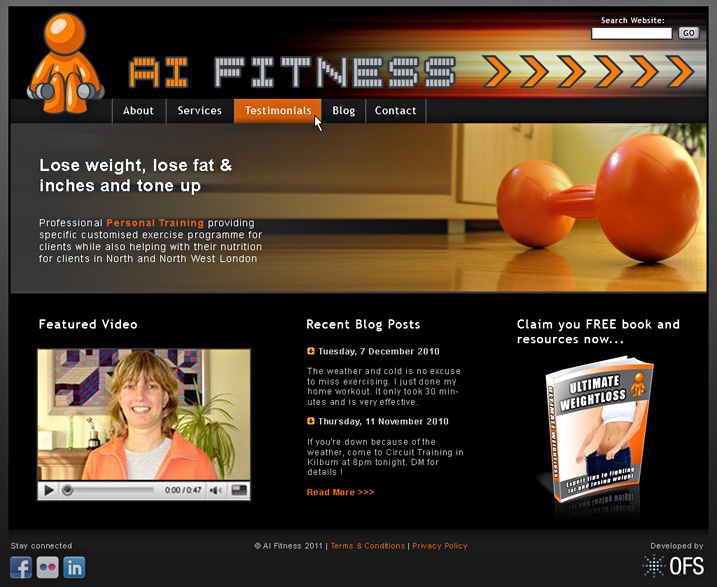 fitness site design screen shot